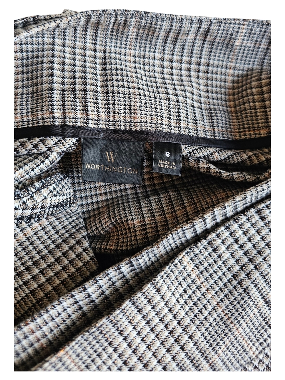 Worthington Glen Plaid Metallic A-Line Skirt Belted Size 8 - Picture 8 of 9